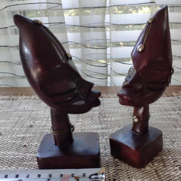 African Hand Carved Wood Bust Statues Male/Female - Picture 6 of 10
